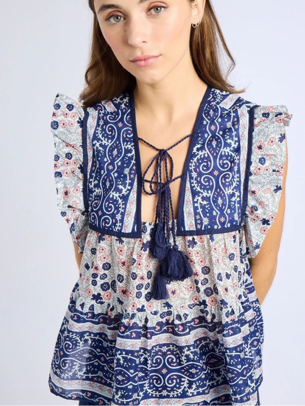 Mille Chelsea Boho Top in Navy Floral